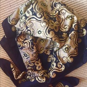 Echo silk black gold square scarf from Henri Bendel New York OS